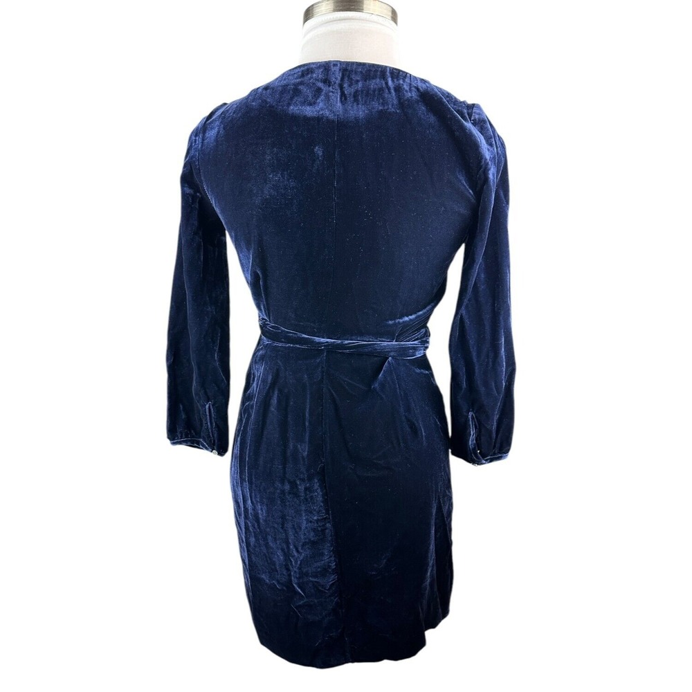 NEW J. Crew Velvet Wrap Dress Long Sleeve Drapy Navy Blue K0145 Size 0 Cocktail - Picture 7 of 16